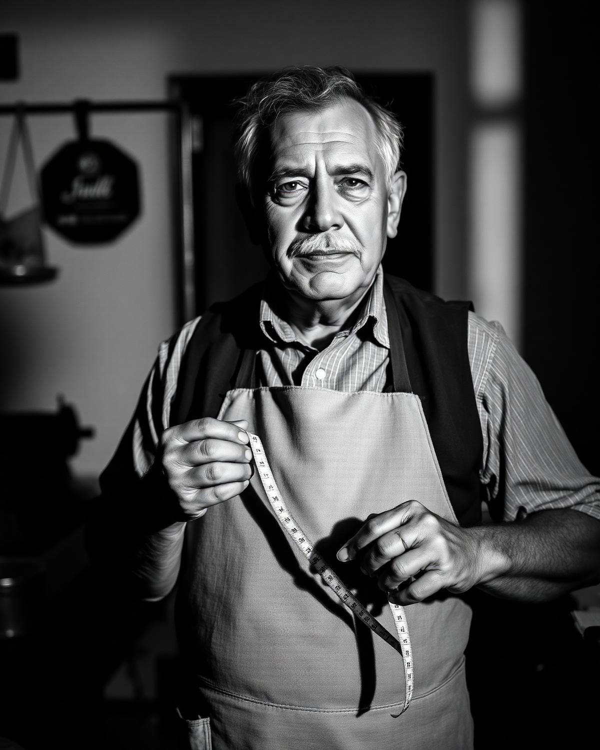 Retrato en blanco y negro de Don Rafael Ledesma, maestro sastre en León, Guanajuato.